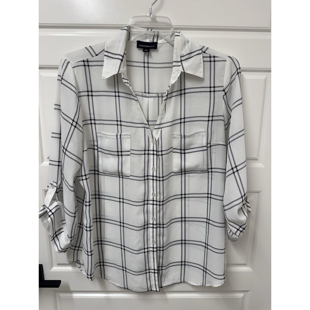 XXL FORTUNE + IVY V-Neck Button Front Blouse Stitch Fix 2X Top A2